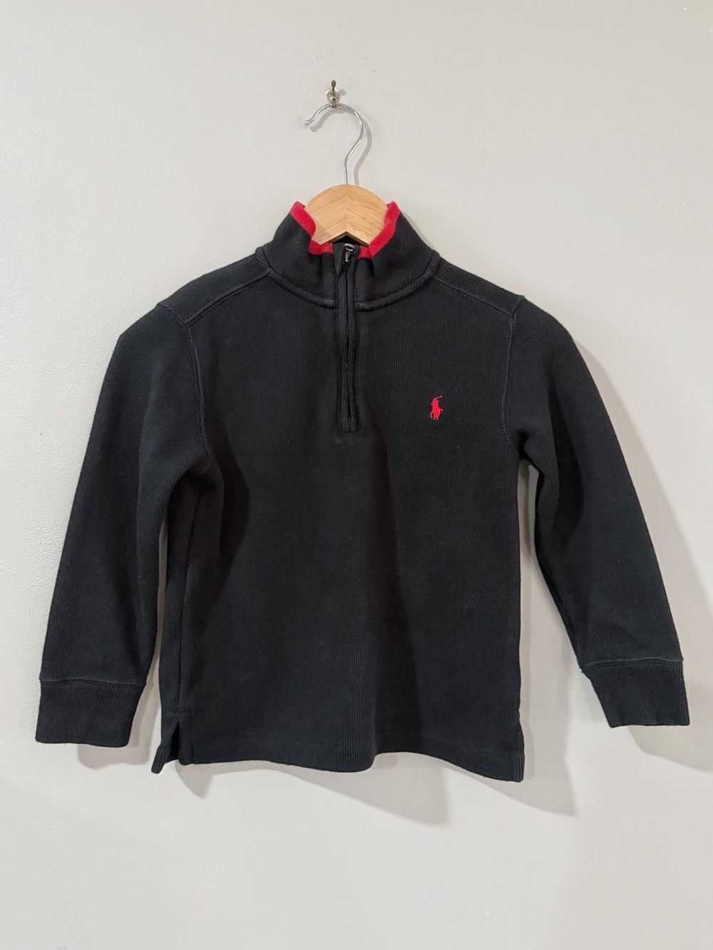 Polo Ralph Lauren Boys 4/4T Black Quarter Zip Pullover Red Pony Preppy Casual